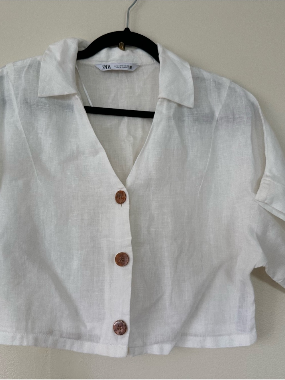 Zara white Linen Button-Front crop Top